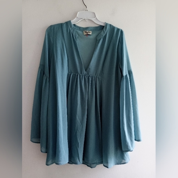 Show Me Your Mumu "Mia" Green/Blue Tunic Blouse size Small - Picture 4 of 11